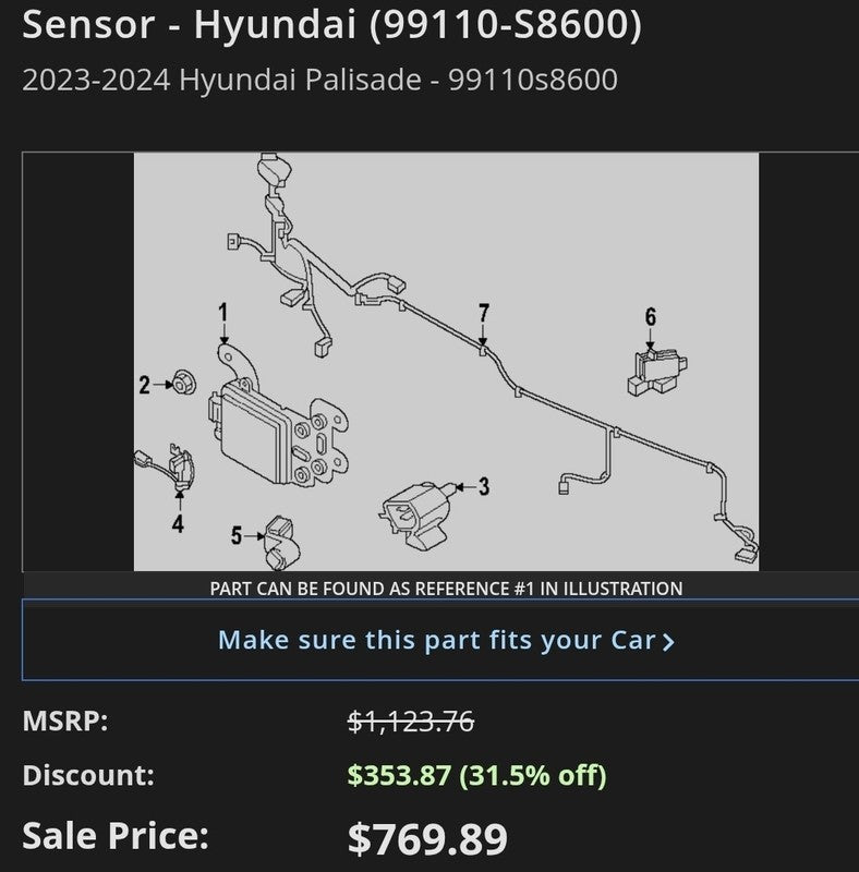 2023-2024 Hyundai Palisade Front Radar Sensor OEM 99110-S8150