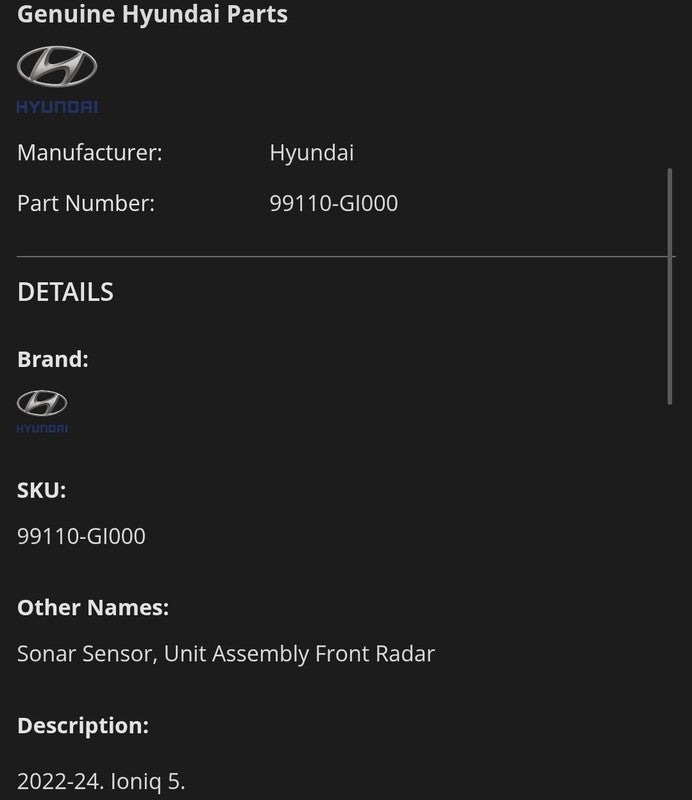2022-2024 Hyundai Ioniq 5 Cruise Control Radar Sensor 99110-G1000