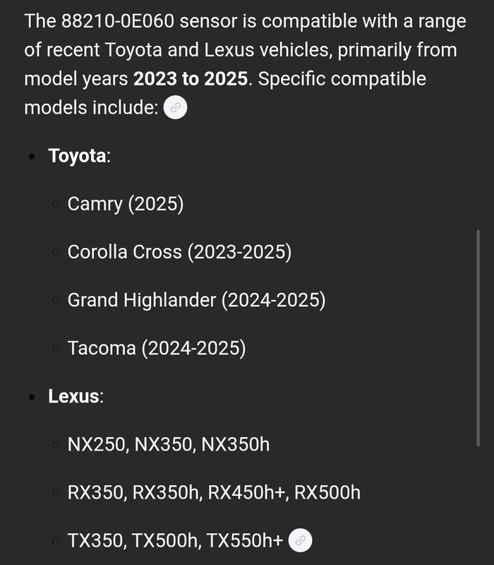 2024-2025 Toyota Tacoma Lexus Front Radar Sensor OEM