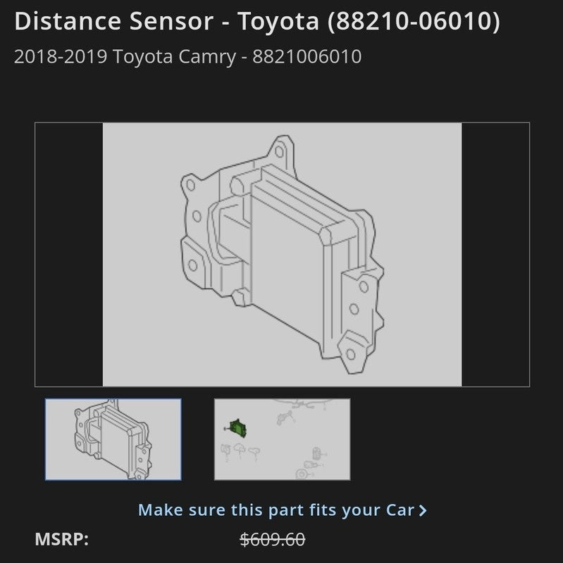 2018-2019 Toyota Camry Radar Sensor Front OEM 88210-06010