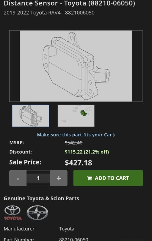 2019-2022 Toyota RAV4 Front Radar Sensor 88210-06050 OEM
