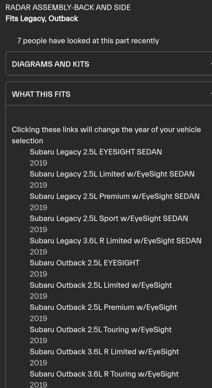 Subaru Outback 2019 Blind Spot Sensor Module - Right
