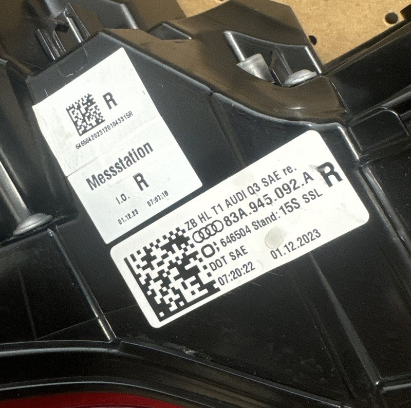 2019-20 Audi Q3 Right Tail Light Lamp OEM 83A.945.092.A