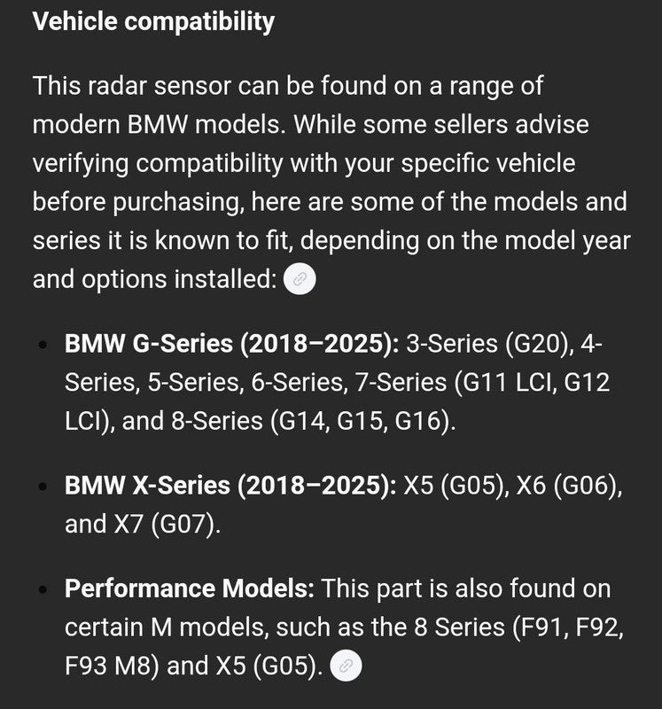 2018-2025 BMW G01 G02 G05 G06 G07 X3 X5 X7 Front Radar Sensor
